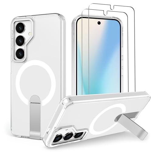 for Samsung Galaxy-S24/S25 Case [𝗡𝗼𝘁 𝗙𝗶𝘁 𝗦𝟮𝟰 𝗣𝗹𝘂𝘀/𝗦𝟮𝟱 𝗣𝗹𝘂𝘀]: 2X Screen Protectors, Compatible with MagSafe, Invisible Kickstand, Slim Fit Phone Case for S24/S25, Clear - color: Clear, size: Galaxy S24 6.2"