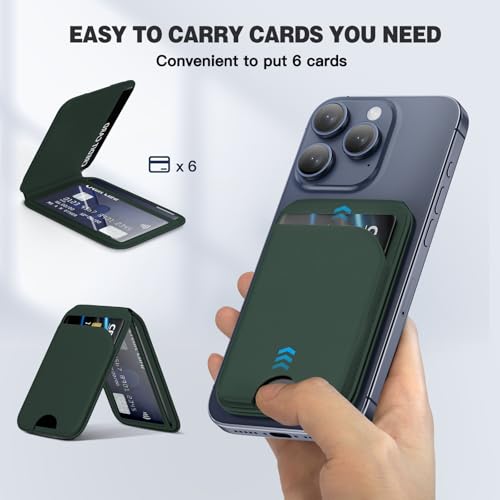 QYQBOON Mag-Safe Wallet Strongest Magnetic Lightweight Phone Wallet Stand Adjustable Leather Card Holder for iPhone 17/16/15/14/13/12 Series, Not for iPhone 13/12 Mini (Green) - color: Green