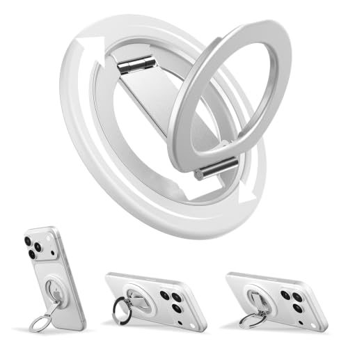 Double Sided Magnetic Kickstand,360°Rotation Cell Phone Grip Stand Finger Ring for iPhone 17 Pro Max 16 15 14 13 12 MagSafe Accessories,Fit Magnetic Car Mount, White - color: White