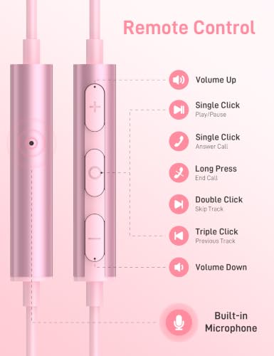 USB C Headphones for Apple/iPhone Duo 18 17 16 15 Wired Earbuds with Case - color: Pink