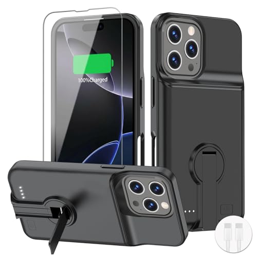 BOPPS Battery Case for iPhone 16 Pro Max with Stand,Upgraded 8500mAh Portable Protective Charging Case with 15W Fast Charging Compatible for iPhone 16 Pro Max Battery Pack Charger Case,6.9 Inch Black - size: iPhone 16 Pro Max