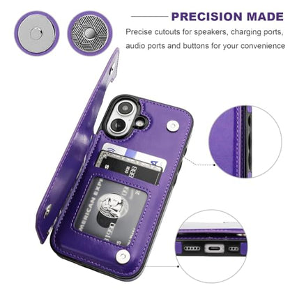 ONETOP for iPhone 16 Wallet Case with Credit Card Holder,Purple | Kickstand,ID/Cash Holder,Case Wallet with Card Slots,Double Magnetic Clasp,Durable PU Leather Shockproof Cover for Women Men - color: Purple