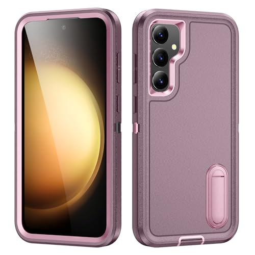 for Samsung Galaxy S23 FE Case with Kickstand Case 3-Layer Military Grade Protective Case Cover Silicone Heavy Duty Rugged Shockproof for Galaxy S23 FE Phone Case (Purple+Pink) - color: Purple+Pink