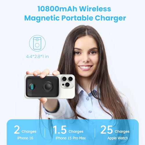 Magnetic Portable Charger for iPhone,10800mAh 25W PD Fast Charging Wireless Power Bank,4 Outputs Travel Essential Battery Pack for Magsafe,iPhone 18 Pro/18 Pro Max/17/16/15/14/13/12 Series,Apple Watch - color: Black