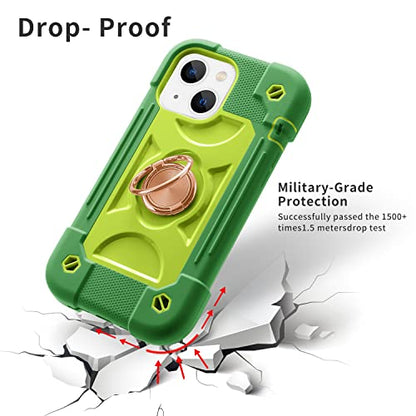 MARKILL Compatible with iPhone 14 Case/iPhone 13 Case 6.1 Inch with Built-in 360°Rotating Ring Stand, Military Grade Drop Protection Full Body Rugged Heavy Duty Durable Cover. Avocado - color: Avocado, size: iPhone 14/iPhone 13 6.1"