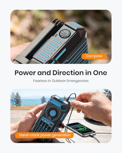FEELLE Solar Power Bank 50000mAh Magnetic Solar Charger with Hand Crank - color: Blue+Black