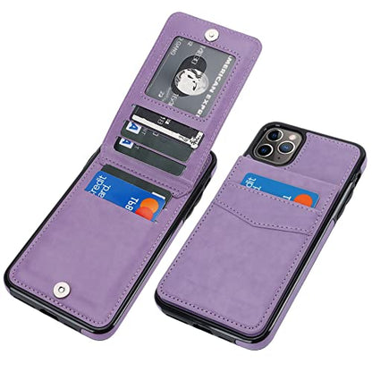 KIHUWEY for iPhone 11 Pro Max Wallet Case Card Holder Kickstand, Purple | Credit Card Slots, PU Leather, Magnetic Clasp, Flip Heavy Duty Protection Cover for Men and Women - color: Purple