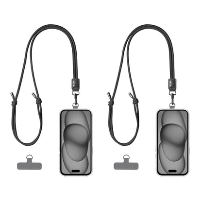 EKAX 2 Pack Crossbody & Neck Phone Strap, Customizable Neck Strap with 0.5mm Removable Phone Tab, Hands-Free Holder for Phones, Earphones, Badges & Keys (Black+Black) - color: Black+black