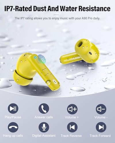 Wireless Earbuds, Bluetooth 5.4 Headphones Bass Stereo/Clear Calls, Yellow - color: Yellow
