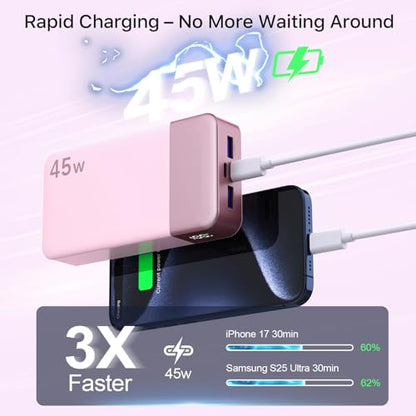 NOBIS Portable Charger,20000mAh Power Bank, 45W Fast Charging - color: Pink