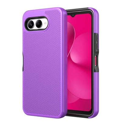 for T-Mobile REVVL 8 Phone Case with Tempered Glass Screen Protector,Dual Layer Heavy Duty Shockproof Protection Cover (Purple) - color: Purple