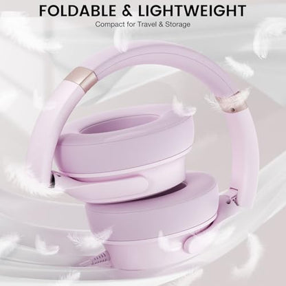 USB C Wired Over-Ear Headphones with Microphone - color: New Icy Pink