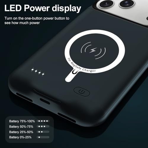 Battery Case for iPhone 17 Pro, 10000mAh High-Capacity Protective Rechargeable Extended Charger Case Compatible Magsafe with iPhone 17 Pro (6.3 inch) Wireless Charging Case Support Carplay (Black) - size: iPhone 17 Pro