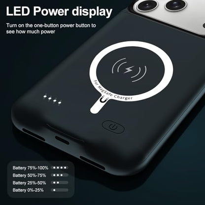 Battery Case for iPhone 17 Pro, 10000mAh High-Capacity Protective Rechargeable Extended Charger Case Compatible Magsafe with iPhone 17 Pro (6.3 inch) Wireless Charging Case Support Carplay (Black) - size: iPhone 17 Pro