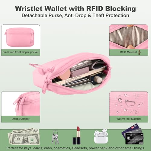 YFWE Clip and Go Strap for Phone with Wallet Crossbody, Adjustable Phone Lanyard with Detachable RFID Wristlet Wallet, Pattern Strap, Pink(M) - color: Pink-pattern Strap, size: Medium