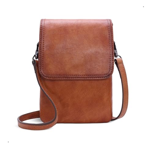Iswee Rfid Blocking Small Crossbody Bag for Women Travel Classic Style | Genuine Leather,Adjustable Shoulder Strap,Fits 6.9" Phone,Anti-Theft Purse,Perfect for Daily Use and Weekend Travel - color: Light Brown