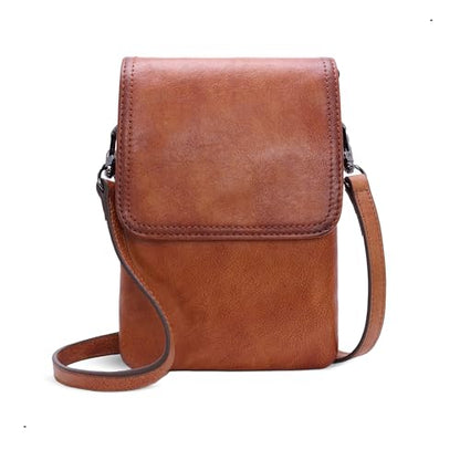 Iswee Rfid Blocking Small Crossbody Bag for Women Travel Classic Style | Genuine Leather,Adjustable Shoulder Strap,Fits 6.9" Phone,Anti-Theft Purse,Perfect for Daily Use and Weekend Travel - color: Light Brown