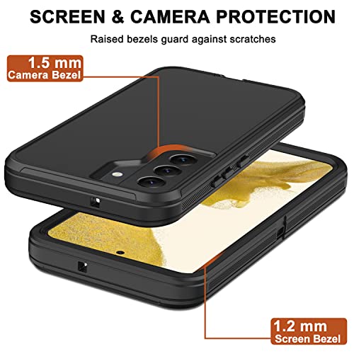 for Samsung Galaxy S22 Case with Belt Clip Holster, 2X Screen Protector, [Military Grade Protection] Heavy Duty Full Body Shockproof Dust-Proof Rugged Protective Cover for Samsung S22 5G Black - color: Black