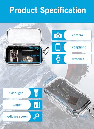 Waterproof Storage Case, Outdoor Sports Survival Equipment Sealed Box Dustproof Pressure Proof Dry Boxes for EDC Tools, Phone, Keys(Clear)