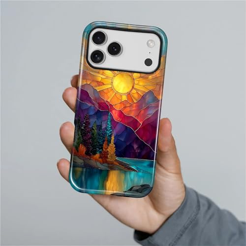 DAIZAG Case for iPhone 17 Pro Max,Mountain Range Sunrise Stained Glass Full-Body Design Hybrid Dual Protection Soft TPU Hard PC Shockproof Scratch-Resistant Protective Cover Phone Case for Men Women