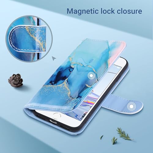 ULAK for iPhone SE 3(2022)/SE(2020)/8/7 Wallet Case Card Holder, Marble | Premium PU Leather Flip Case with Kickstand Card Slots,RFID Blocking,Wrist Strap, Durable Shockproof Cover 4.7 Inch - color: Marble Abstract