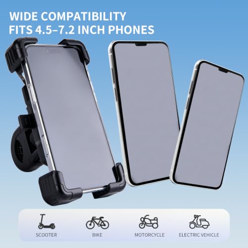Bike Phone Mount & Holder, Motorcycle Phone Mount, Phone Holder for Bike, Ebike Phone Holder, 360° Rotatable, Quick Release, Anti-Shake, Fits 4.5"-7.2" for Bicycle, Scooter