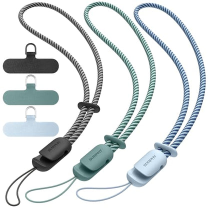 SURPHY 3 Pack Phone Wrist Strap, Phone Lanyard with Cellphone Tether Tab - color: Black & Cloud Blue & Green