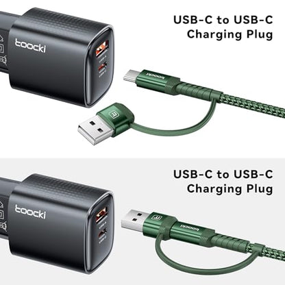 240W USB C to USB C Cable 10FT 2Pack, 2-in-1 Right Angle, Fast Charging - color: Green
