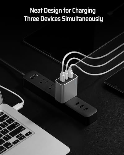 CUKTECH 65W USB C Charger, GaN III PD Fast Charger, PPS 3-Port Compact Foldable Adapter Compatible with MacBook Pro/Air, Dell XPS 13, iPhone 16/15Pro, Switch, Steam Deck, Galaxy S24 (Silvery, 3-Port) - color: silvery