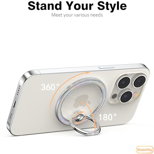Allengel Magnetic Phone Grip for MagSafe, Magnetic Ring Holder Compatible with MagSafe Phone Ring, 360°Rotating Finger Kickstand for iPhone 16 Pro Max 15 14 13 12 Plus & Android Phone(Bling Silver) - color: Bling Silver