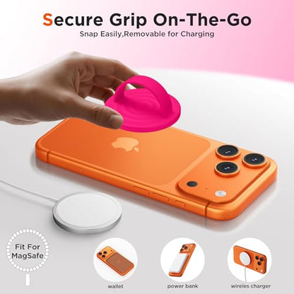 Magnetic Phone Grip Ring, Compatible with MagSafe, Upgraded Liquid Silicone for Secure Comfort, Rotating Finger Loop Ring Grip Holder for iPhone 17/16/15/14/13/12 Pro Max Plus, Neon Pink - color: Neon Pink