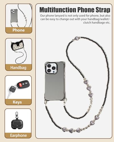 Phone Chain Crossbody Pearl Strap,Pearl Beaded Chain Shoulder Crossbody Lanyard with Phone Tether Patches Compatible with Most Phones Bag Purse - color: L