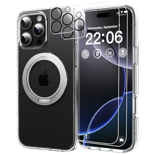 Diverbox for iPhone 16 Pro Max Case Clear [Compatible with MagSafe][with Screen Protector + Camera lens protection ] with magnetic ring kickstand phone case For iphone 16 Pro Max (Clear magnetic ring) - color: Clear magnetic ring, size: For iphone 16 Pro