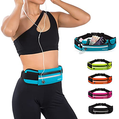 Jueachy Running Belts for Women Waterproof Fanny Pack Running Waist Pouch Phone holder Adjustable Sports Money Belt with Headphone Port - color: Blue