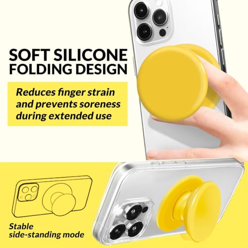for MagSafe Phone Grip,Soft Silicone Magnetic Collapsible Cell Phone Finger Grip for iPhone 17/16/15/14/13,12 and Smartphones Tablets - Yellow - color: Yellow