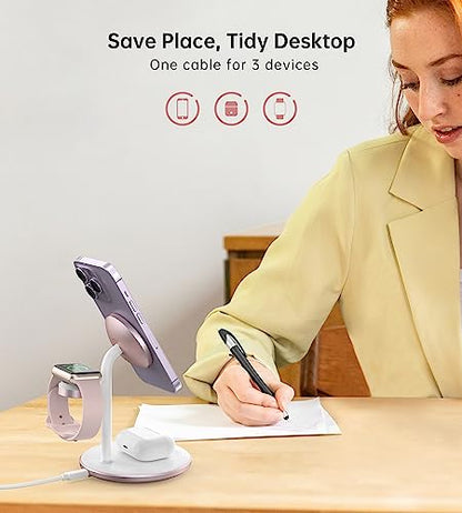 3 in 1 Magnetic Wireless Charging Station for Apple Devices,15W for Magsafe - color: Pink