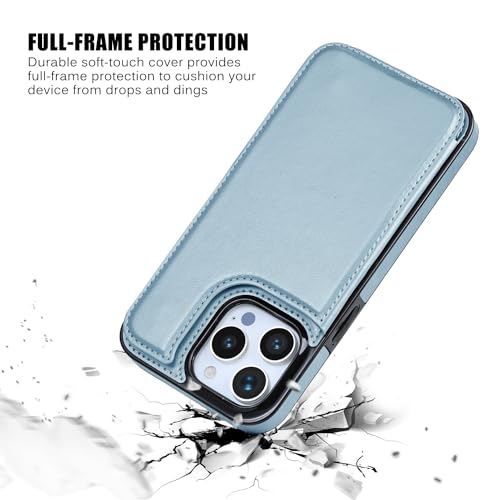 Wallet Case Compated with iPhone 15 pro max 6.7", Slim Protective case with Card Holder,Premium PU Leather Kickstand Card Slots Case with Double Magnetic Clasp-Ice Blue - color: Ice Blue