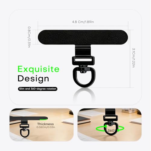 3pcs Tether Tab & Cell Phone Lanyard Tab, 360° Swivel Clip - color: Black