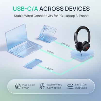 Yealink UH48 ANC Wired USB-C/A Headset, 6 AI Noise-Canceling Microphones - color: USB-C/A (UC)
