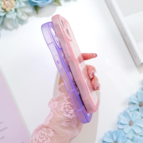 Glitter case for iPhone 13/14 Flowers Pink | Bling Sparkle Glitter，Flowers，Full Protection Soft TPU，Kawaii Cute Phone Case for Women Girls - color: Flowers Pink