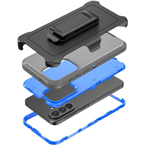 Compatible with Samsung Galaxy A37 Case, with Belt Clip Holster Heavy Duty Rugged Shockproof Full Body Protection Kickstand Cover for Samsung Galaxy A37 Phone (Grey+Blue) - color: Grey+Blue