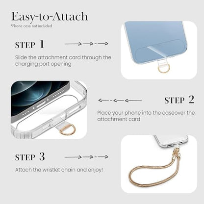2 Pcs Phone Wrist Strap Lanyard Metal Chain Detachable Adjustable Phone Grip Wristlet Bracelet with 3 Patches Tether Universal for iPhone 16 Pro Max 15 14 Samsung Charms Gold - color: S-Gold Set