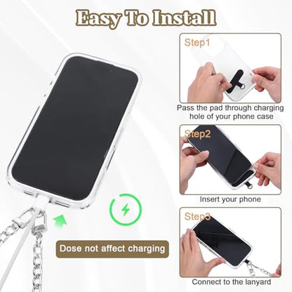 2Pack Phone Lanyard Crossbody with Patch Around the Neck Crossbody Wrist Chain Strap Crossbody for Women Most Phone - color: Silver