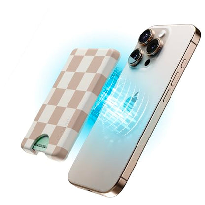 Casely MagWallet | Fit Check | Neutral Checkerboard | Slim Wallet Card Holder | Compatible with MagSafe | Soft-Touch Hard Silicone | Holds Up to 3 Cards - color: Fit Check | Neutral Checkerboard