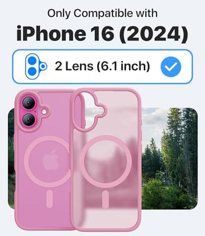 CAHEJILU Magnetic for iPhone 16 Case,[Compatible with MagSafe][Military Grade Drop Protection] Anti-Fingerprint Translucent Matte Shockproof Protective Case for iPhone 16 Phone Case 6.1",Pink - color: A8-Pink
