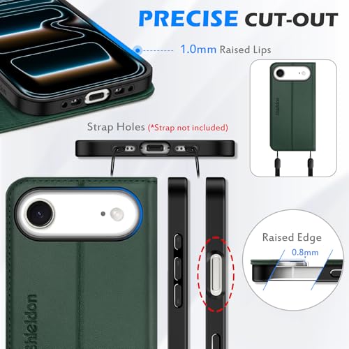 SHIELDON Genuine Leather Wallet Case for iPhone Air 6.5" 2025, Evergreen | RFID Blocking, Credit Card Holder, Magnetic Closure, Kickstand, Folio Design, Shockproof Phone Cover - color: Evergreen