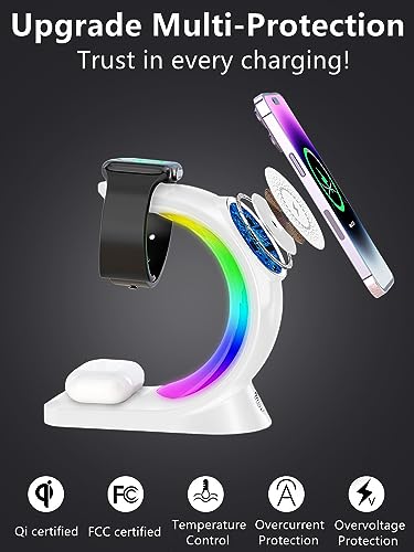 Mag-Safe 3 in 1 Wireless Charging Station, 15W Magnetic Wireless Charger - color: White