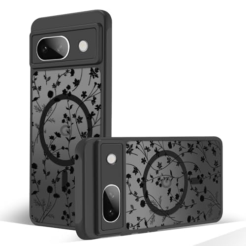 Magnetic Case for Google Pixel 8A [Compatible with MagSafe] Cute Black Flower Floral Pattern Case for Women Girls Soft TPU Bumper Hard PC Back Anti-Fall Shockproof Protective Slim Cover A9 - color: Flower Branch 2, size: Google Pixel 8A