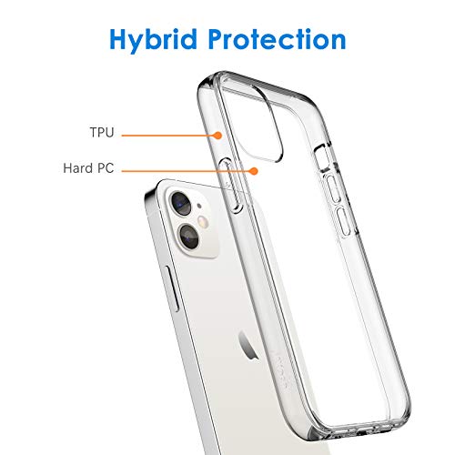 JETech Case for iPhone 12 mini, Anti-Yellowing, Clear | Shockproof Protection, Scratch Resistant Hard PC Back, Durable Transparent TPU Bumper - color: Clear