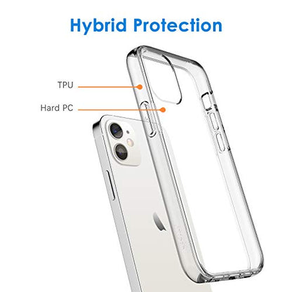 JETech Case for iPhone 12 mini, Anti-Yellowing, Clear | Shockproof Protection, Scratch Resistant Hard PC Back, Durable Transparent TPU Bumper - color: Clear